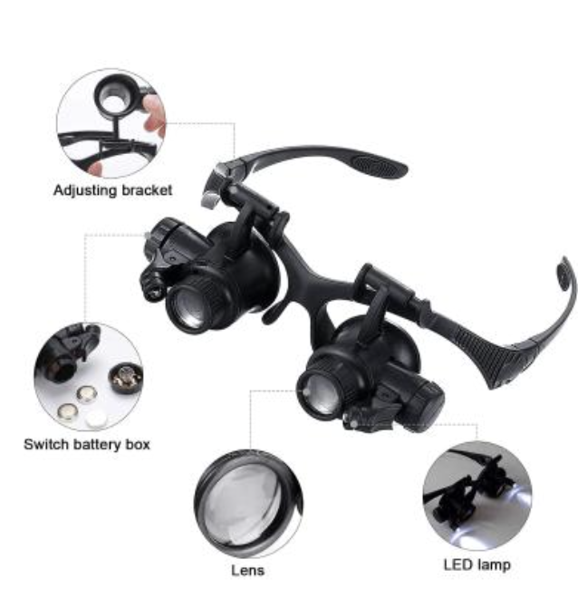 Mlogiroa Head Mounted Magnifier with LED Light